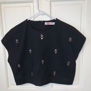 Elizabeth & James Cropped Shirt with Jewel Detail